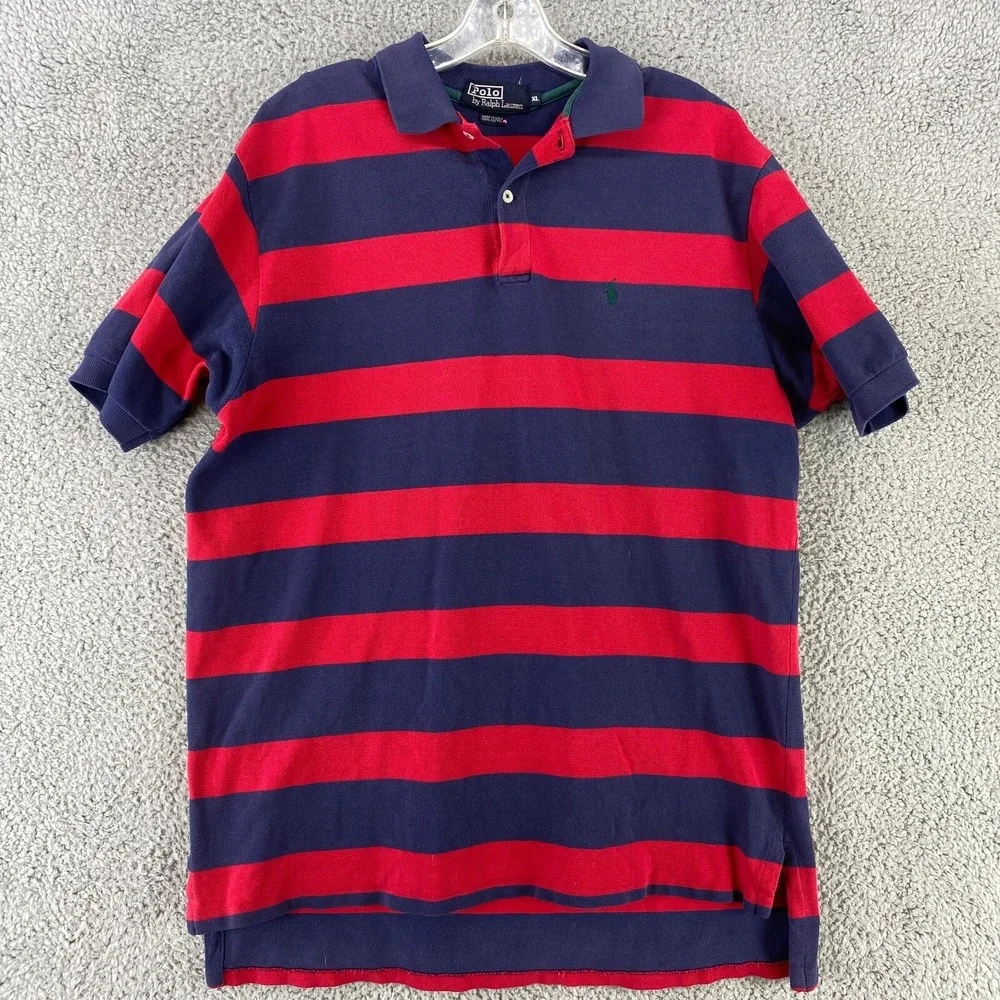 Polo Ralph Lauren Shirt Mens XL Red Striped Golf Rugby Preppy Vintage‎ USA Made